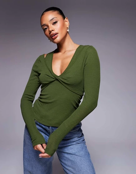 Женский топ ASOS Design с перекрутом, оливковый