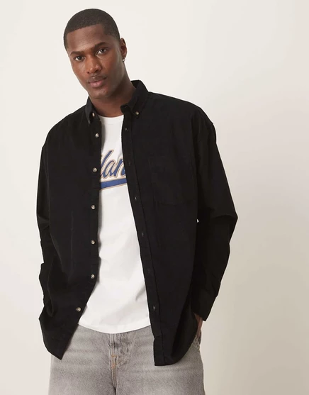 Черная вельветовая рубашка оверсайз в стиле 90-х ASOS DESIGN