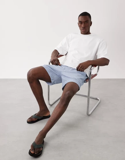 Мужские шорты Abercrombie & Fitch 6″, в бело-голубую полоску