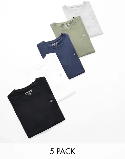 Тонкая футболка Jack &Jones из 5 упаковок в мульти  white detail:packed