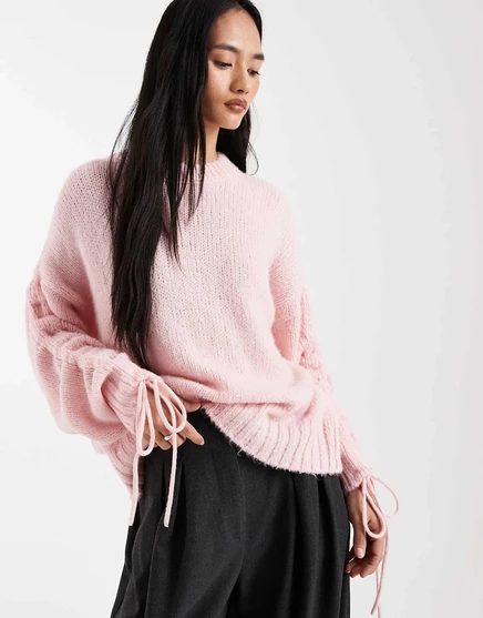Розовый свитер с рюшами на рукавах от ASOS DESIGN pink