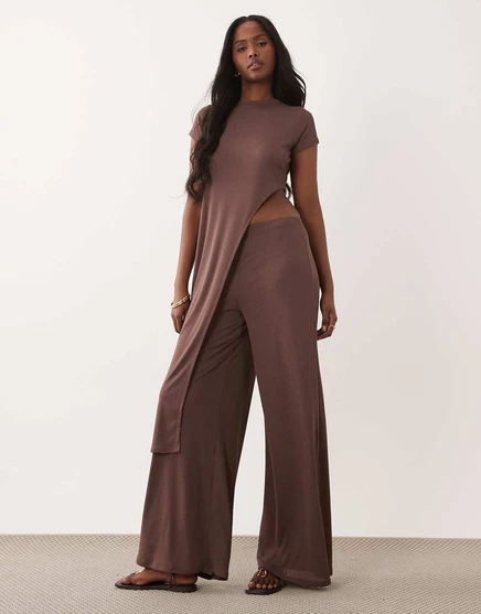 Женские широкие полупрозрачные брюки ASOS Design, шоколадные