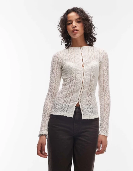 Топ-кардиган из текстурированной ткани с длинными рукавами ASOS DESIGN белого цвета white