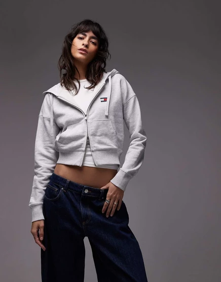 Облегающая толстовка на молнии Tommy Jeans серого цвета ice gray heather