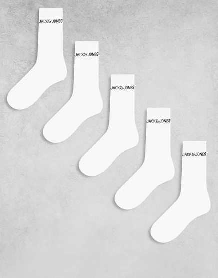 Белые носки с логотипом Jack &Jones, 5 упаковок, в рубчик white