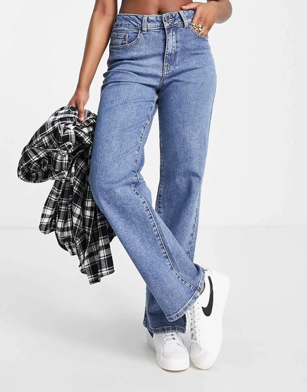 Широкие джинсы Dad из хлопка Object в синем цвете - MBLUE medium blue denim
