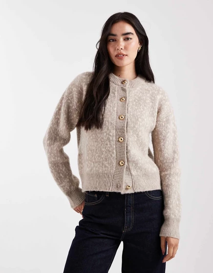 Женский вязаный кардиган ASOS DESIGN с золотыми пуговицами, бежевый