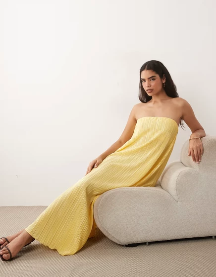 Женское миди-платье ASOS Design плиссированное бандо, жёлтое