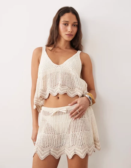 Женский топ Miss Selfridge с ажурной вязкой, кремовый