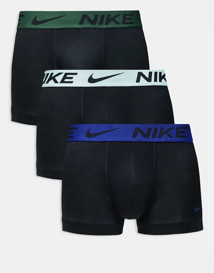 Трусы-боксеры Nike Essential из микрофибры, 3 шт., черного цвета с цветными поясами из пены зеленого / синего / мятного цвета, черно-мятный/