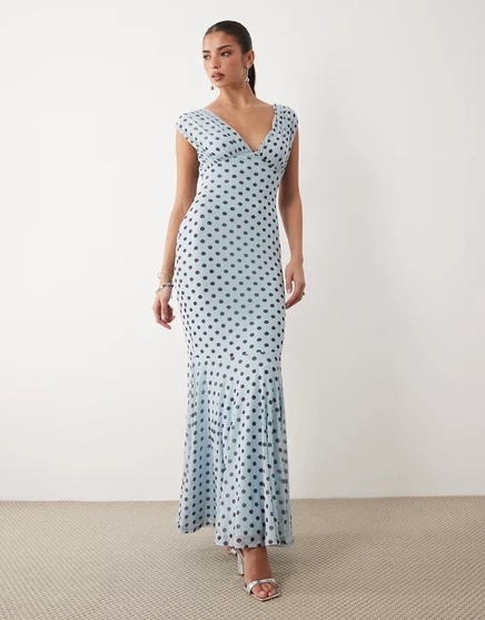 Женское макси-платье ASOS Design в горох, синее