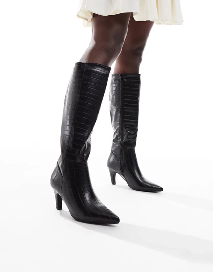 Черные сапоги до колена SEQWL Starburst из крокодиловой кожи black croc