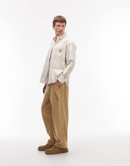 Облегающие брюки ASOS DESIGN свободного кроя бежевого цвета со складками beige