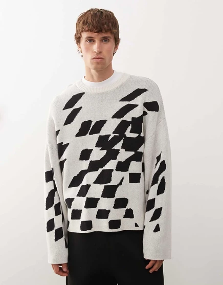 Повседневный свитер с изломанным рисунком темно-белого цвета off-white