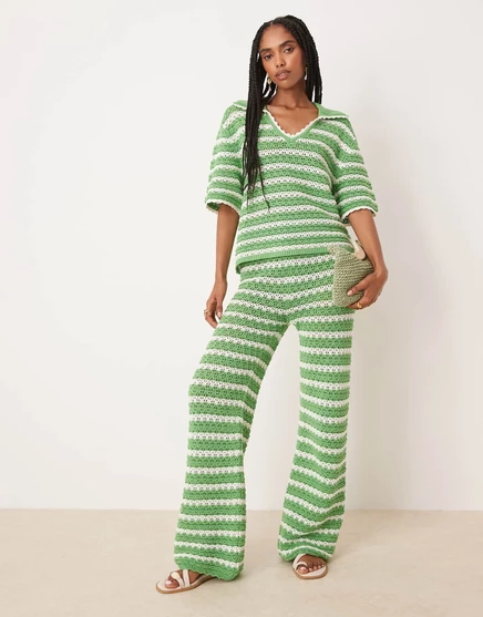 Широкие брюки ASOS DESIGN knit stitch в полоску - часть комплекта green stripe