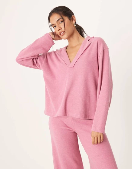 Топ с длинным рукавом и воротником регби от ASOS DESIGN soft touch пыльно-розового цвета dusty pink