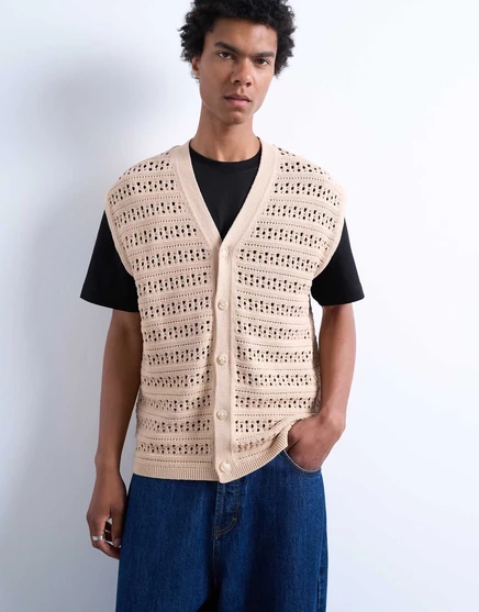 Вязаный жилет свободного покроя на пуговицах Topman из камня stone