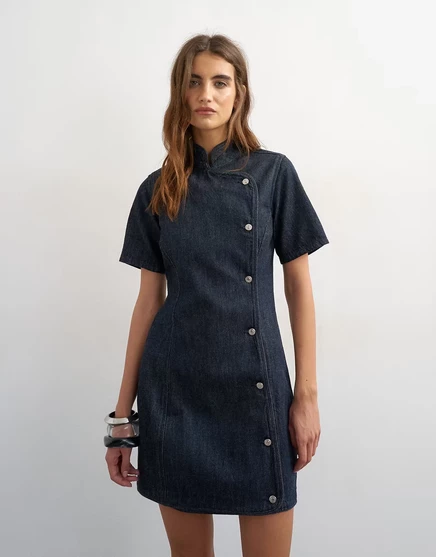 Женское платье TopShop джинсовое мини с мандариновым воротником, индиго