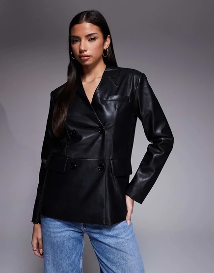 Женский пиджак River Island двубортный без воротника, черный