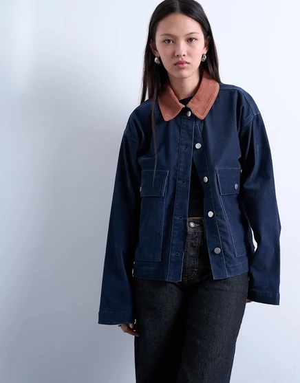 Женская вельветовая куртка TopShop, темно-синяя