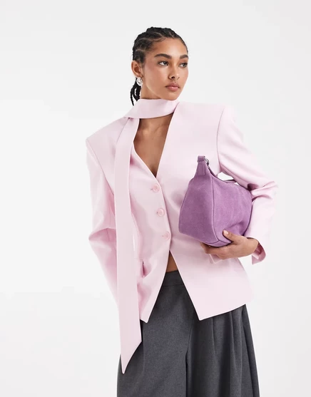 Женский приталенный пиджак ASOS Design с шарфом, розовый