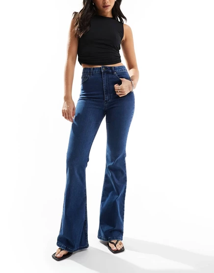 Женские джинсы ASOS DESIGN Power Stretch Flare с высокой посадкой, темно-синие
