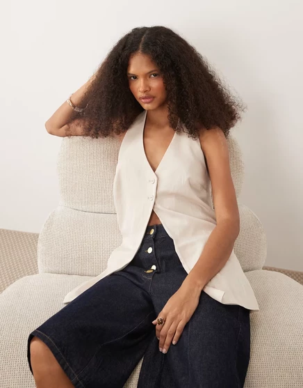 Женский топ ASOS Design халтер с пуговицами, песочный