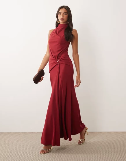 Женское макси-платье ASOS Design с драпировкой, терракотовое