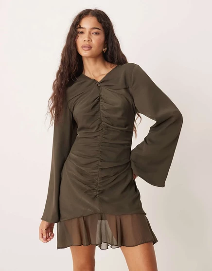 Женское мини-платье ASOS Design с драпировкой, темно-оливковое