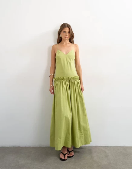 Женское макси-платье TopShop хлопковое с рюшей, зеленое