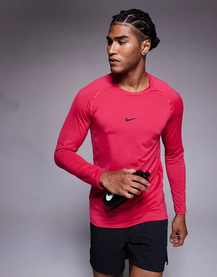 Футболка Nike Training Pro DRI-Fit muscle fit с длинным рукавом розового цвета pink