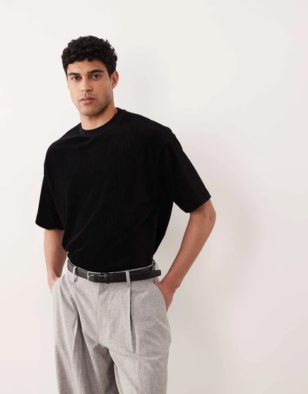 Облегающая футболка оверсайз от ASOS DESIGN heavyweight из черной текстурированной ткани черного цвета