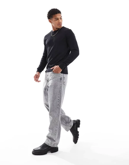 Черный свитер с круглым вырезом Jack &Jones fine gauge черного цвета black