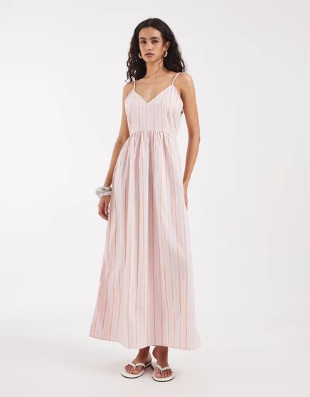 Женское миди-платье-комбинация Vero Moda, в розово-оранжевую полоску