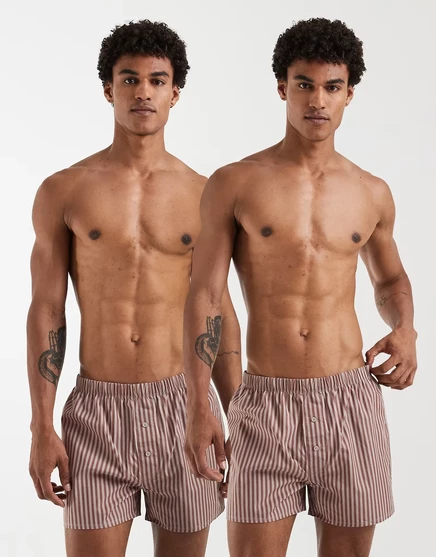 Мужские боксеры Asos Design 2 шт. в полоску, коричневые