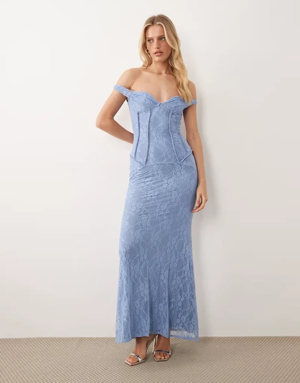Женское кружевное макси-платье ASOS Design, нежно-голубое