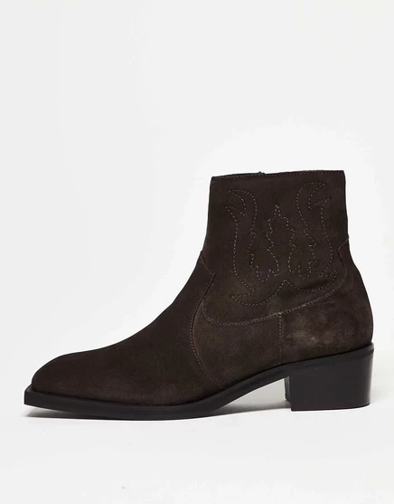 Ботинки челси ASOS DESIGN на кубинском каблуке из коричневой замши brown