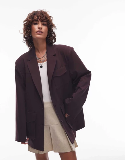 Блейзер оверсайз ASOS DESIGN с карманами в стиле кэжуал сливового цвета plum