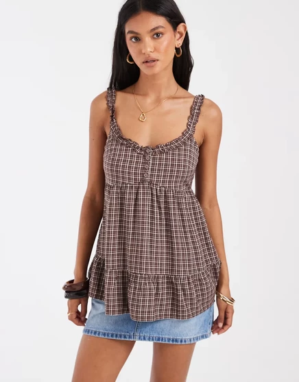 Женская туника Hollister babydoll с завязкой, коричневая