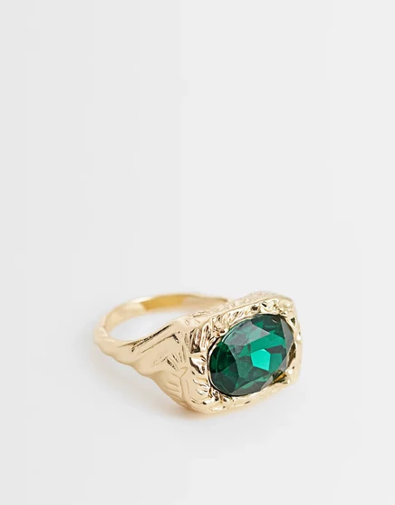 Мужское кольцо ASOS Design Molten с изумрудом, золотое