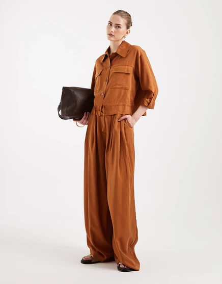 Брюки-палаццо с тройными складками и мягкой фактурой от ASOS DESIGN цвета имбирь - часть комплекта ginger