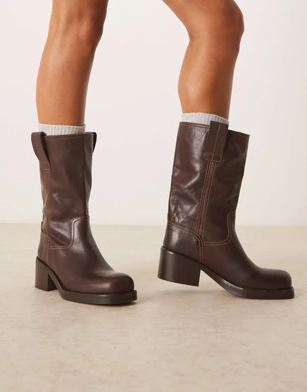 ДИЗАЙНЕРСКИЕ ботинки Caspia премиум-класса из кожи ASOS DESIGN шоколадного цвета chocolate leather