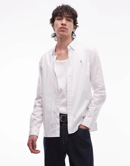Белая рубашка с логотипом AllSaints Hawthorne с длинным рукавом white