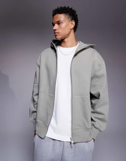 Толстовка ASOS DESIGN premium heavyweight oversize с капюшоном на молнии цвета хаки весом 400 гсм dried sage