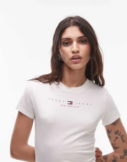 Футболка с линейным логотипом Tommy Jeans usa белоснежного цвета ancient white