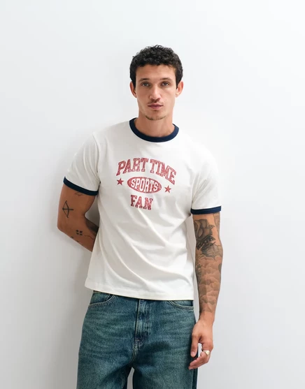 Мужская футболка ASOS Design boxy с принтом, кремовая