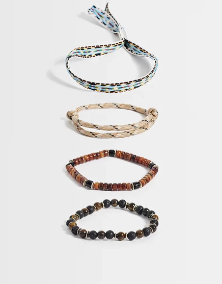 Мужские браслеты ASOS Design, набор из 4, нейтральные