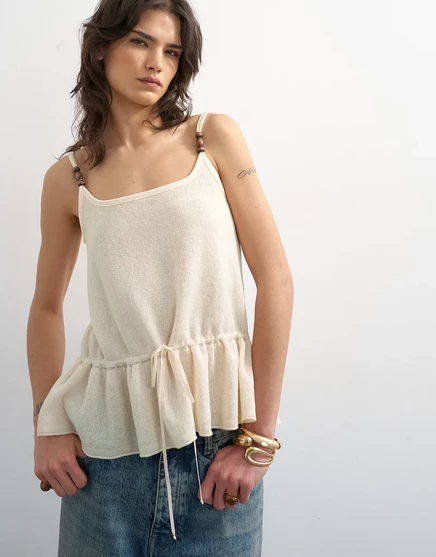 Женский вязаный топ topshop с бисером и баской, слоновая кость