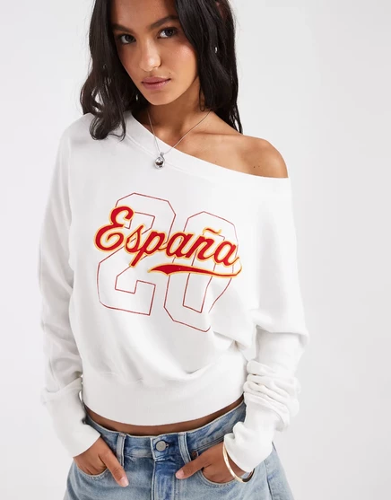 Женский свитшот hollister с открытыми плечами и принтом spain, белый