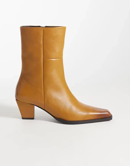 Ботинки ASOS DESIGN Reid premium clean на среднем каблуке из коричневой кожи tan leather